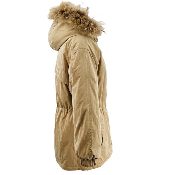 Gallery Tan Anorka Fur Trim Hood Insulated Neutral Outdoor Parka Winter Jacket M - Picture 4 of 14